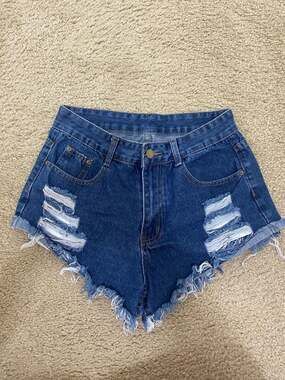 SHEIN Distressed High Waisted Raw Hem Denim Shorts
